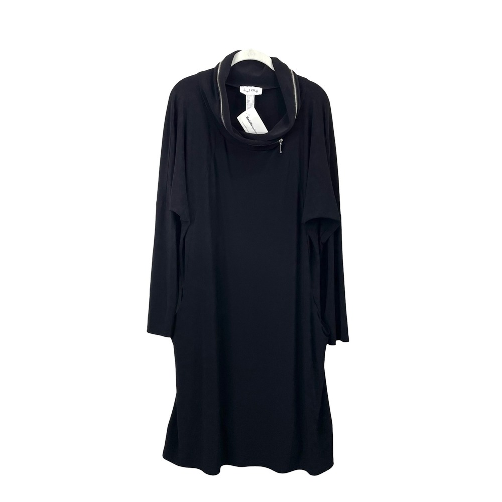 NEW Joseph Ribkoff cowl zip neck relaxed Dress Size 16 black lagenlook boho